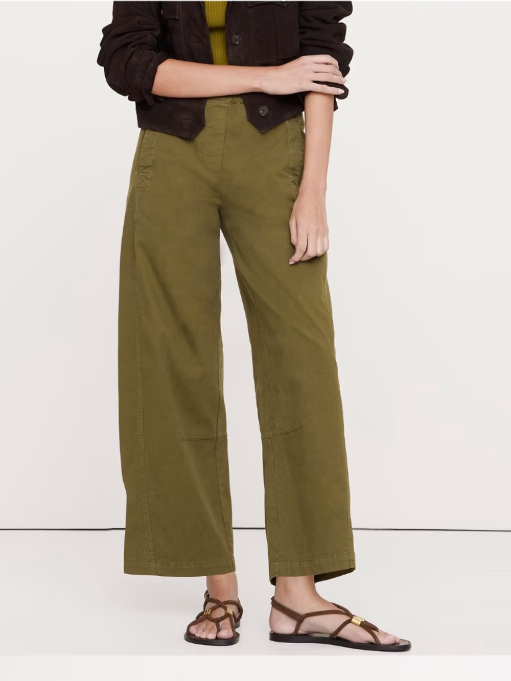 Banana Republic Olive Green Wide-Leg Cropped Pants